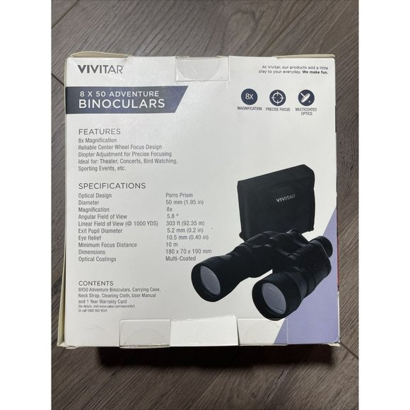 Vivitar 8x50‎ Adventure Binoculars Black with Case NEW IN BOX - Picture 2 of 5